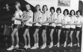Netball team, 1965. Mrs Bush, Ria Vink?, Therese Toplek, ?, Diane Werner, Anna Baran, Vicki Beard, Jill McLellan, Dagmar Platzer, ?.